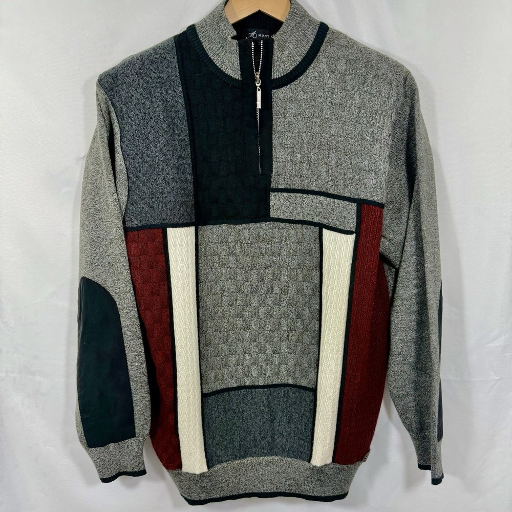 Montique XL Mock Neck‎ Quarter Zip Sweater Color Block Retro 90's Style